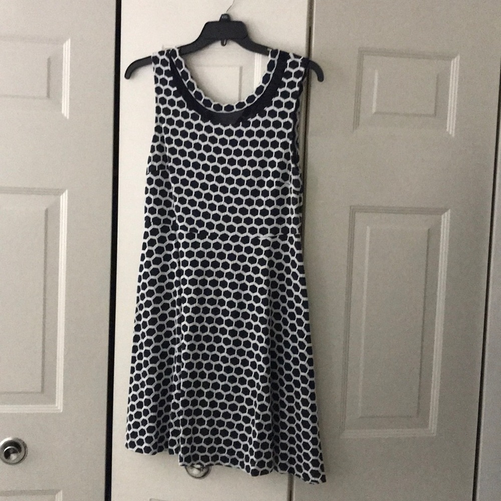 Blue and white polka dot dress